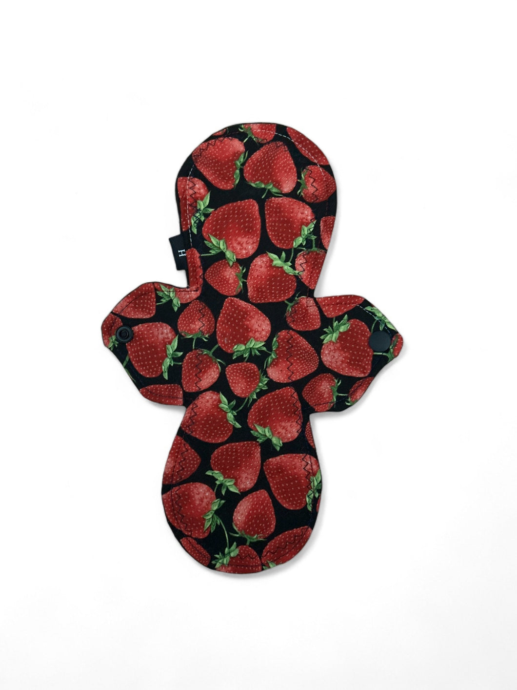 14 inch heavy absorbency reusable cotton pads, sanitary napkins, reusable pads, strawberries on black