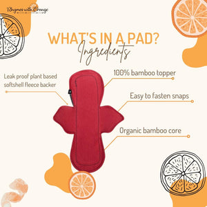 Heavy Sanitary Pad, Bamboo Moderate Flow Pad, Reusable Period Pad with Wraparound Wings, Soft Menstruation Pad, Plus Size Leak-Proof Pad